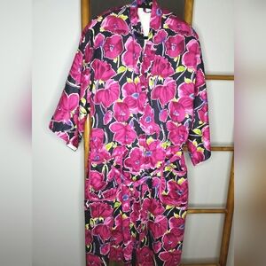 Susan Dunn Marisa Christina Pink and Black Floral Lux Resort Robe Free Size